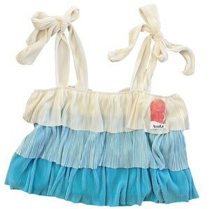 New Arula 1X Ruffled Tiered Bow Tie Sleeve Top, Blue ombré gradient